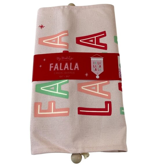 Hanging Wall Banner Christmas Holiday Deck Halls Pink Red Green Canvas Fa La La - Picture 5 of 16